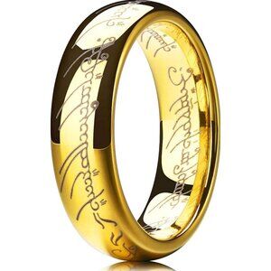 THREE KEYS JEWELRY 6mm Gold Plated Tungsten Carbide Ring Band Script Men's  5.5